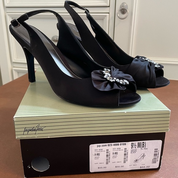 Jacqueline Ferrar Shoes - Jacqueline Ferrar Abigail peep toe pumps size 9.5- black satin- worn 1 time